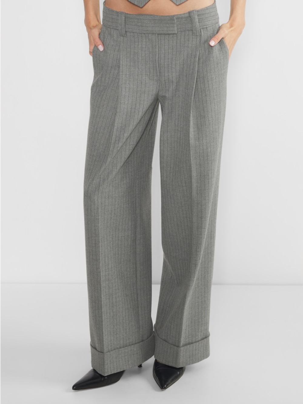 Aritzia Gray Pinstripe Wide-Leg Trousers